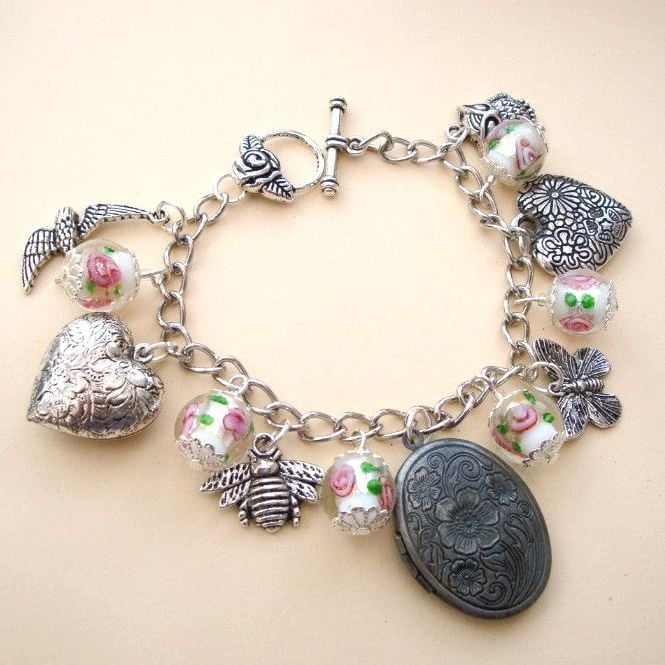 CCB049 Birds & Bees locket charm bracelet