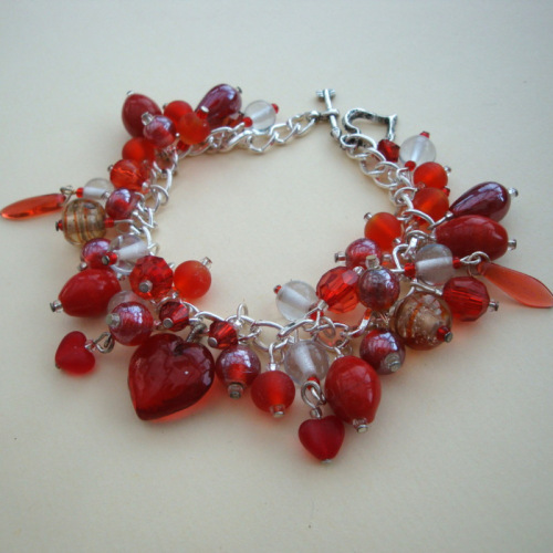 Red hearts and beads charm bracelet | Pirate Treasures Jewellery London
