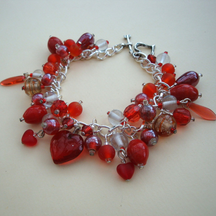 CCB013 Ruby Heart handmade charm bracelet