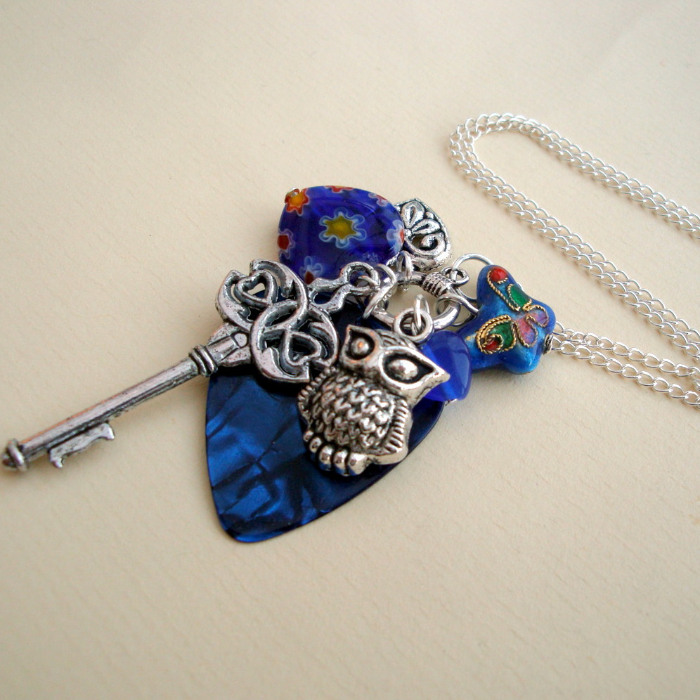 Blue and silver plectrum charm necklace CN060
