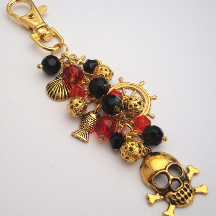 PBG039 Gold, Red & black pirate bag charm