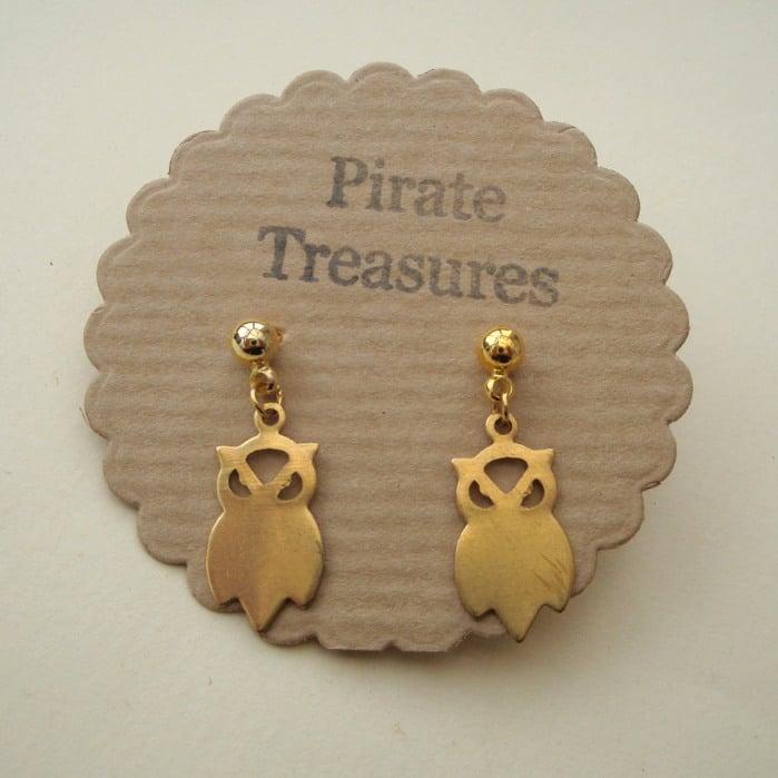 VE025 Vintage style brass owl earrings