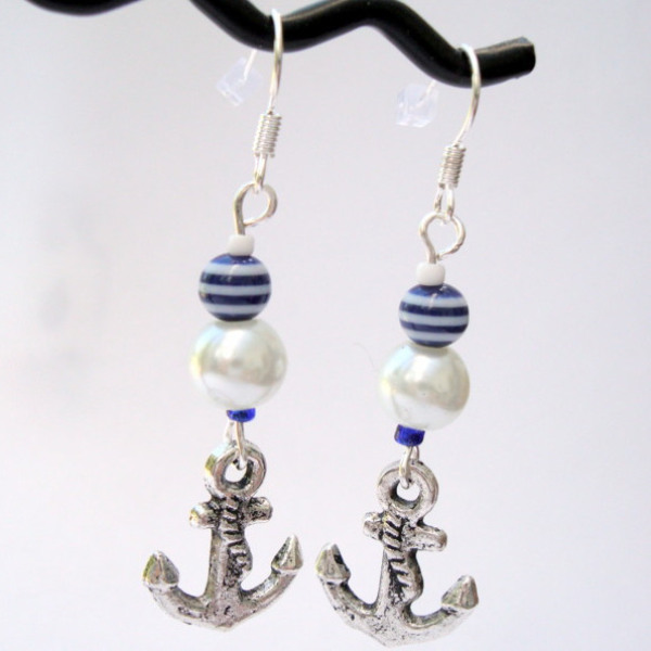 PE041 Nautical anchor pirate charm earrings