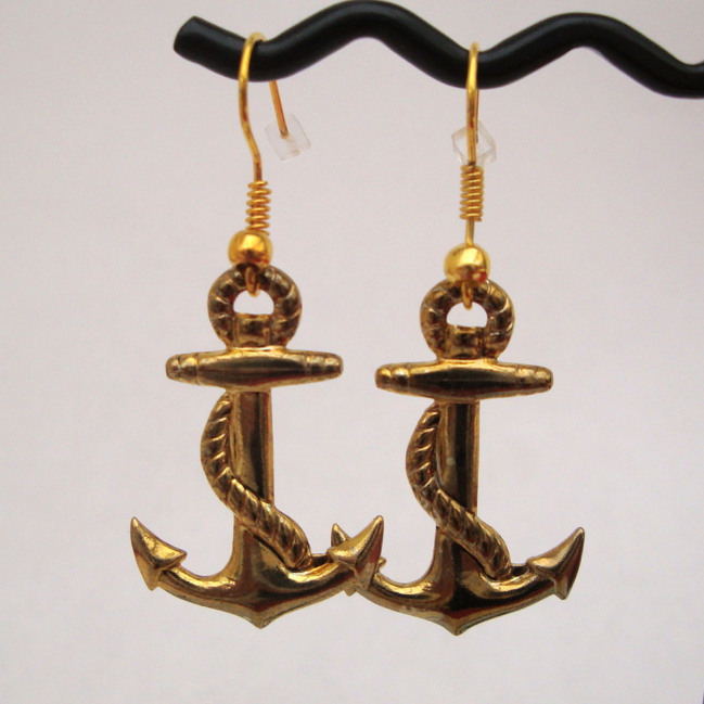 Gold plated large anchor earrings PE006