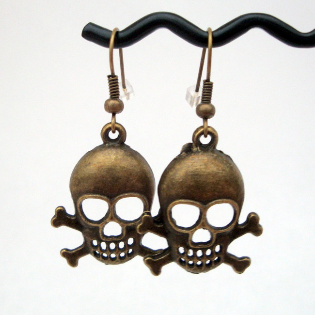 Pirate earrings - antique bronze skull and crossbones | Pirate ...