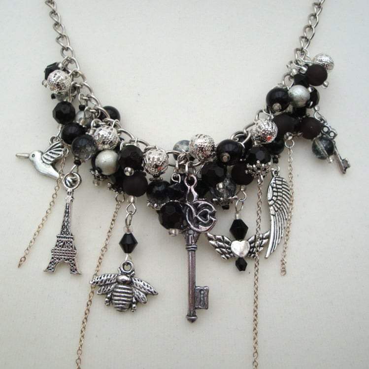 JN002 Black & Silver statement charm necklace