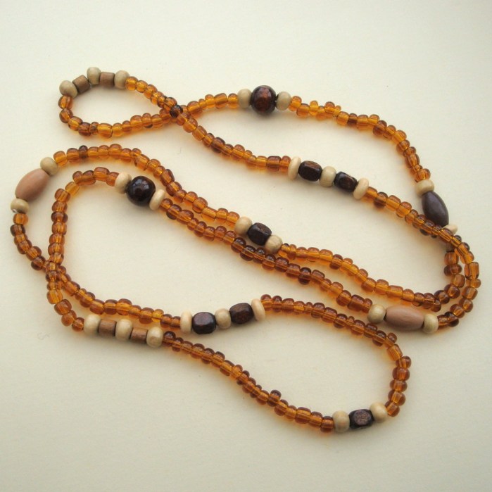 Men's long necklace with brown beads MN017