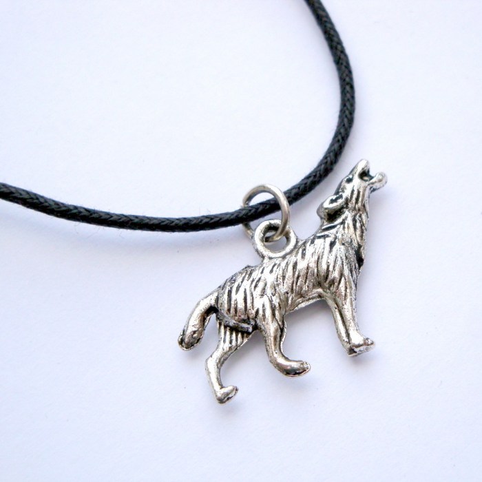 Wolf charm necklace on black cord MN002