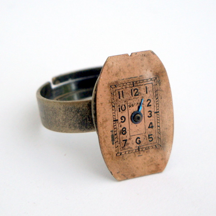 SR010 Steampunk vintage watch face ring