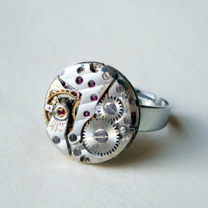 Steampunk ring with vintage watch movement SR045