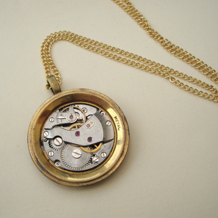 Steampunk necklace with torch soldered watch movement on chain SN114
