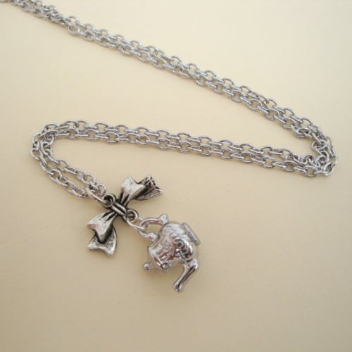 Silver teapot charm necklace vintage kitsch style VN111