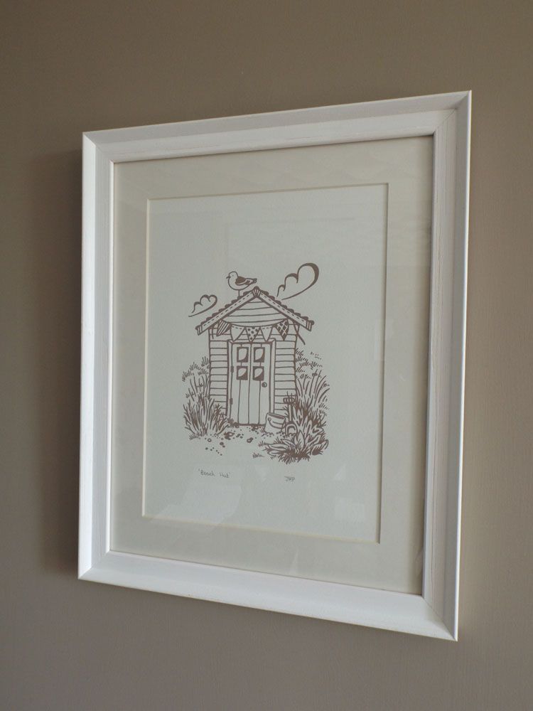 Framed beach hut screenprint