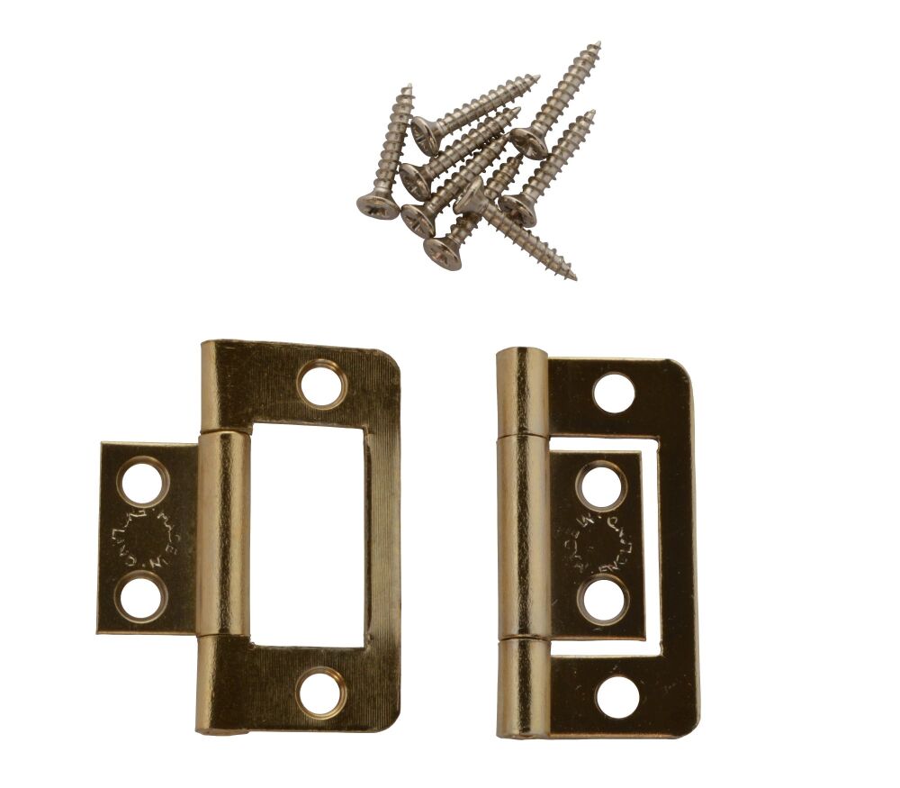 Pair of UK Made 40mm Electro-Brass Plated Flush Hinges