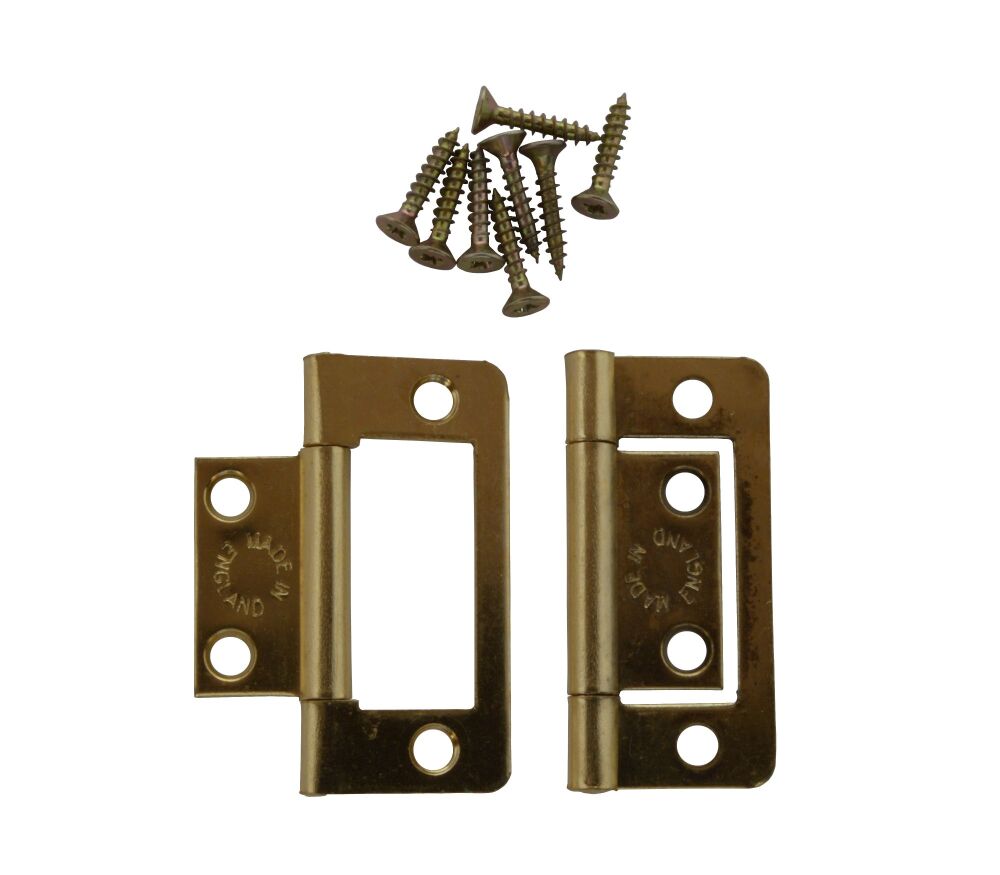 50mm Electro-Brass Plated Flush Hinge UK Made