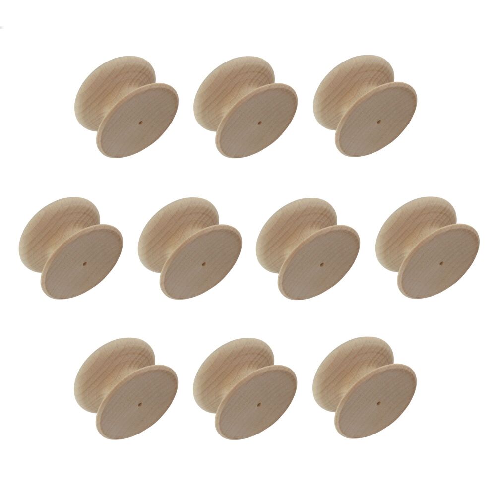 Pack of Ten 53mm Beech Antique Style Knobs with a 3mm pilot hole.