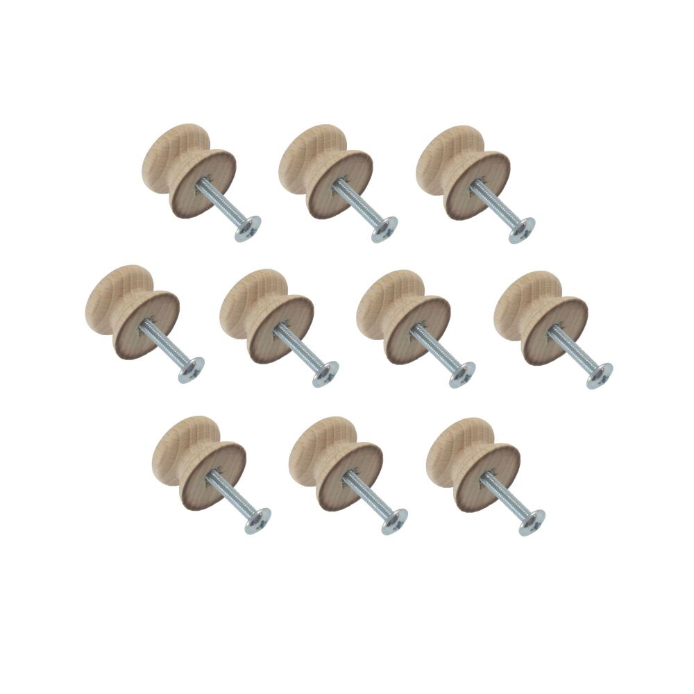 25mm Pack of Ten Beech Victorian Knobs with a 4mm Insert