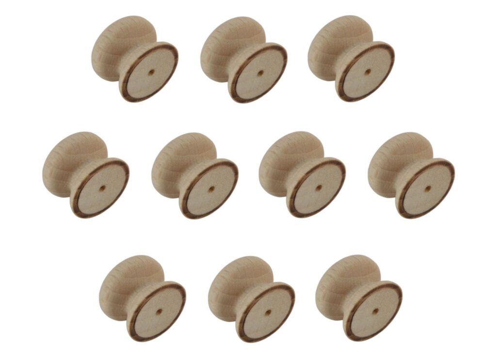 Pack of Ten 18mm Beech Victorian Knobs with a 3mm pilot hole