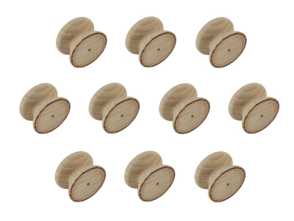 Pack of Ten 25mm Beech Victorian Knobs with a  2mm pilot hole
