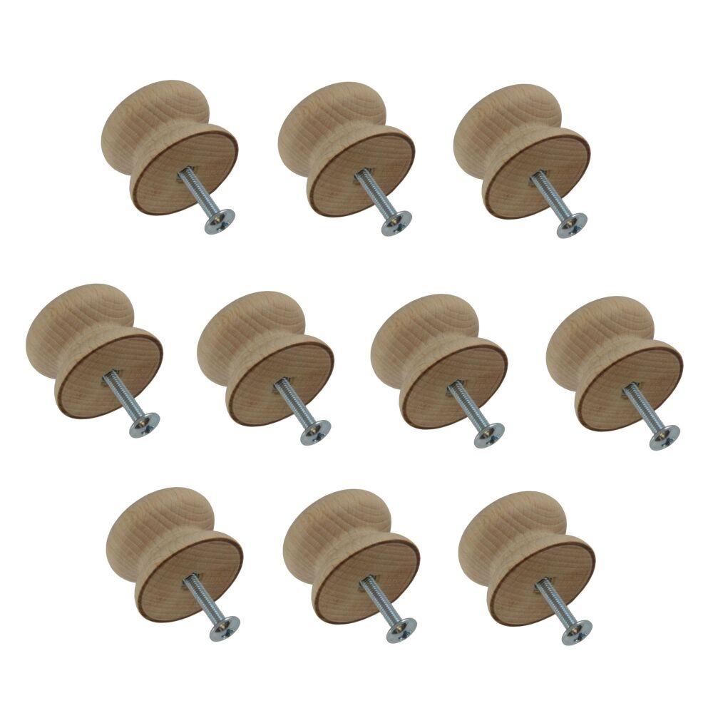 35mm Pack of Ten Beech Victorian Knobs with a 4mm insert