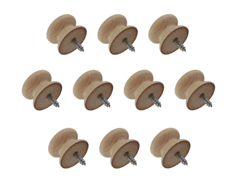 Pack of Ten 25mm Beech Victorian Knobs with a Dowel Screw