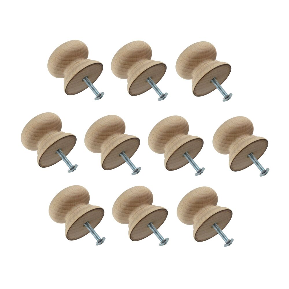 40mm Pack of Ten Beech Victorian Knobs with a 4mm insert