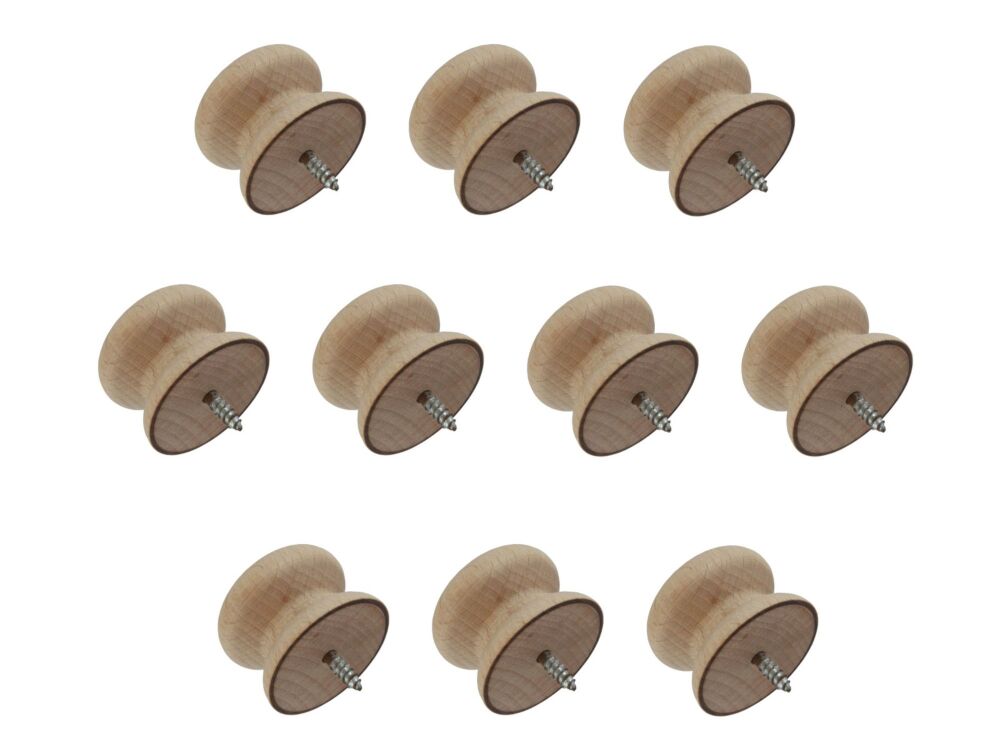 Pack of Ten 35mm Beech Victorian Knobs with a Dowel Screw