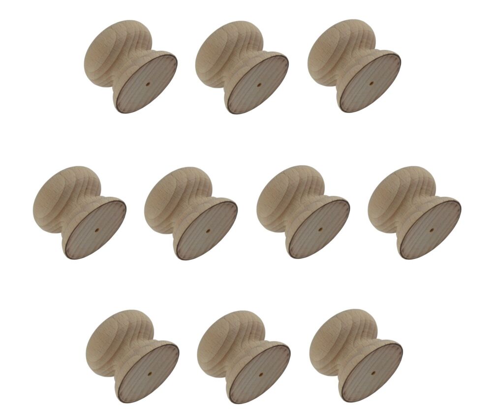 Pack of Ten 40mm Beech Victorian Knobs with a 3mm pilot hole