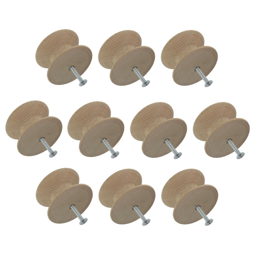 53mm Pack of Ten Beech Contemporary Style Knobs with a 4mm Insert