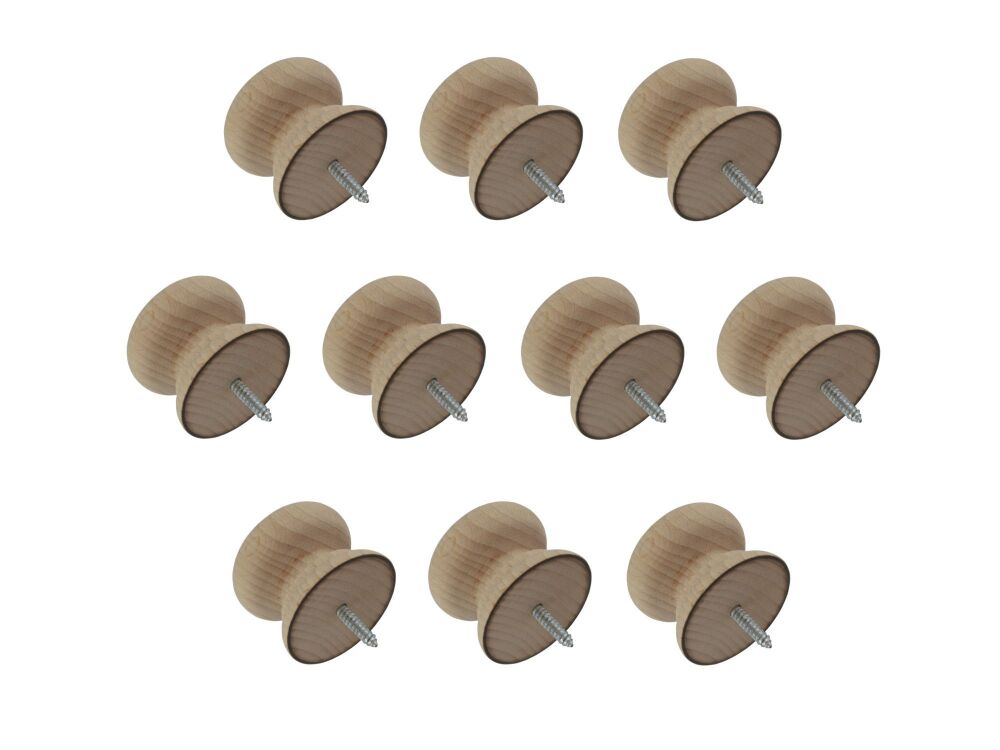 Pack of Ten 40mm Beech Victorian Knobs with a Dowel Screw