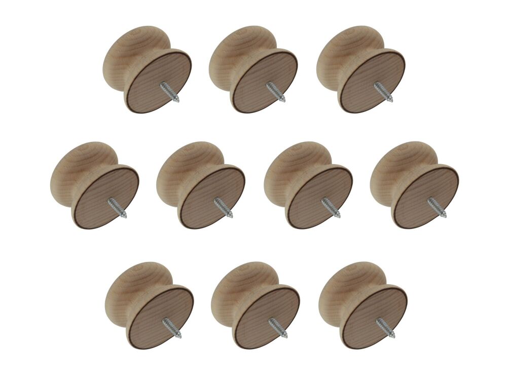 Pack of Ten 46mm Beech Victorian Knobs with a Dowel Screw