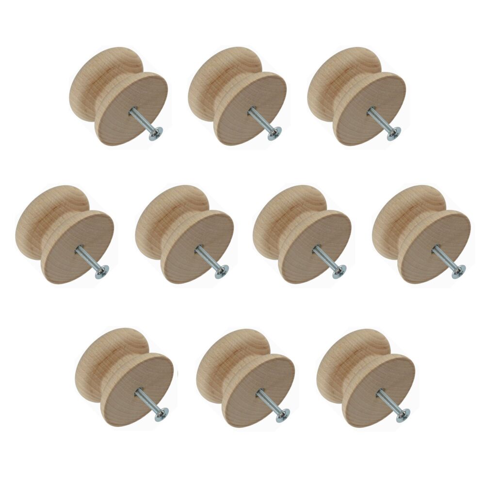 53mm Pack of Ten Beech Victorian Style Knobs with a 4mm Insert