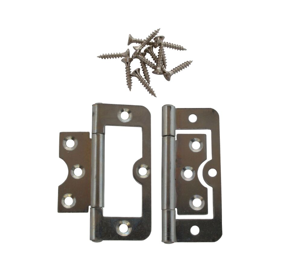 A Pair of 75mm Chrome Plated Flush Hinges UK Made