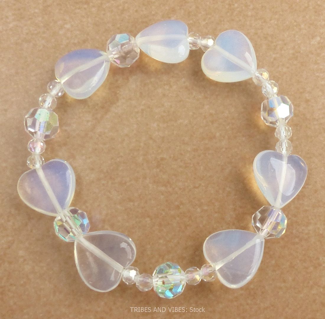 Opalite Hearts & Beads Bracelet (stock)
