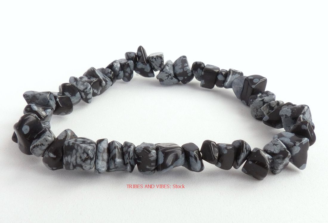 Snowflake Obsidian Crystal Chip Bracelet (stock)