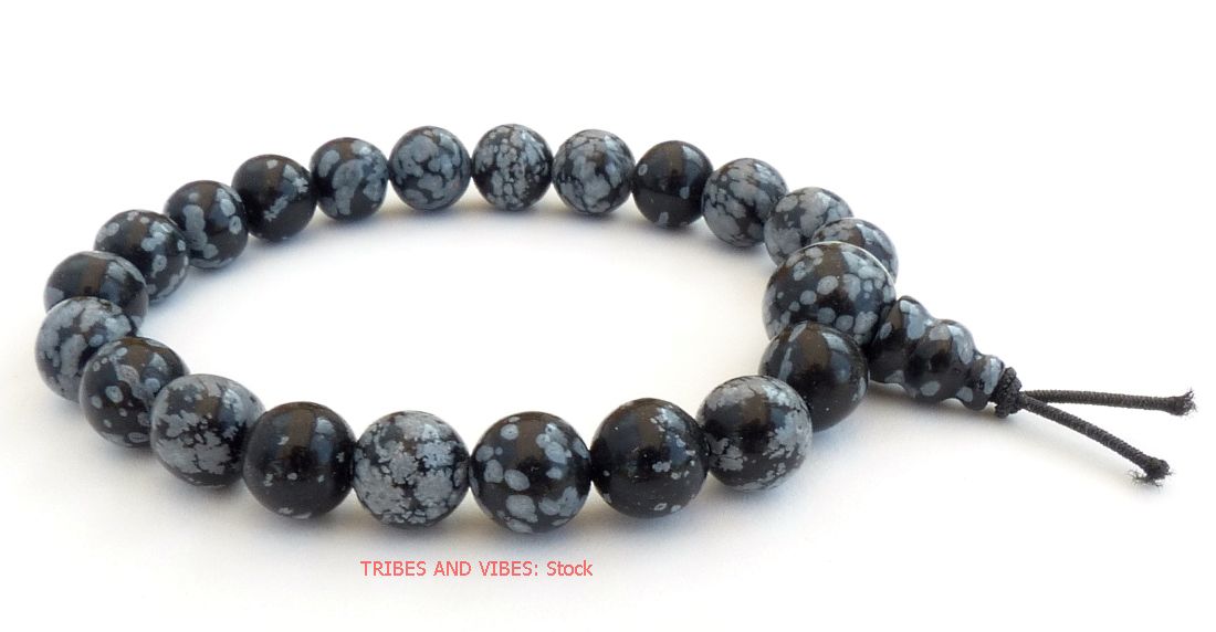 Obsidian (Snowflake) Bracelet Crystal Power Beads Mala