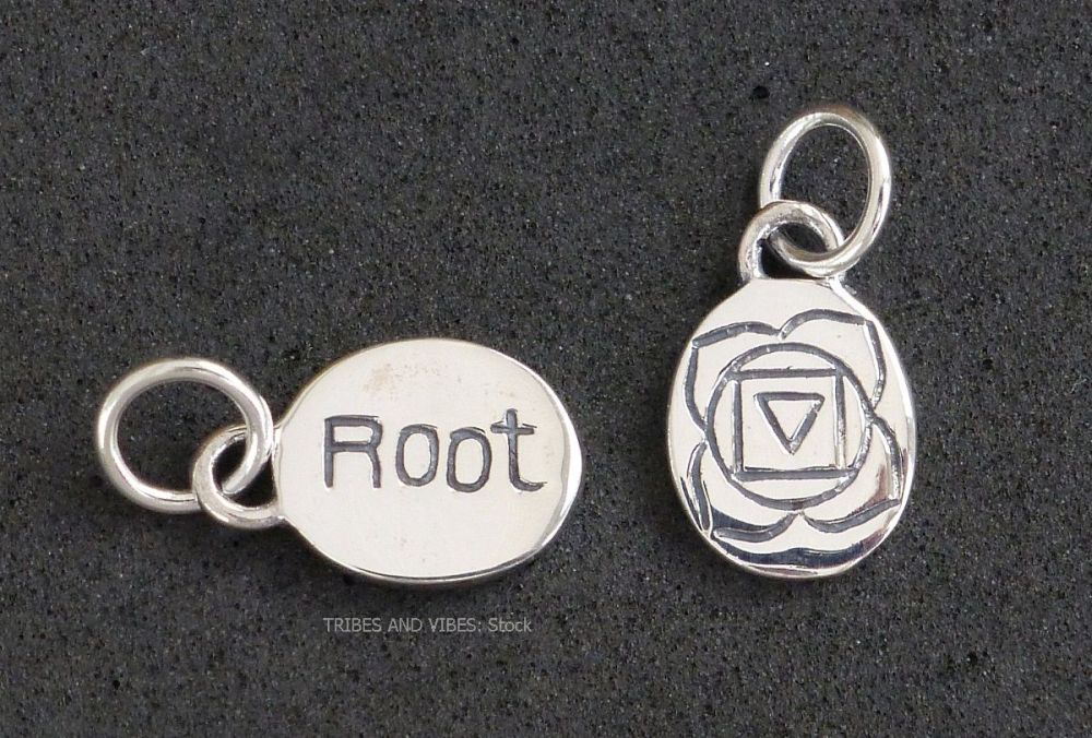 Root Chakra Charm Sterling Silver (stock) - shows 2 charms front & back
