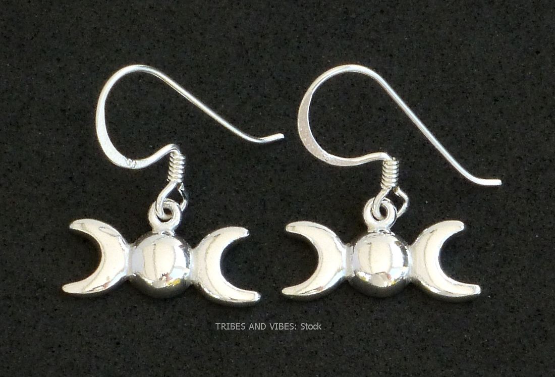 Triple Moon Goddess Earrings Sterling Silver