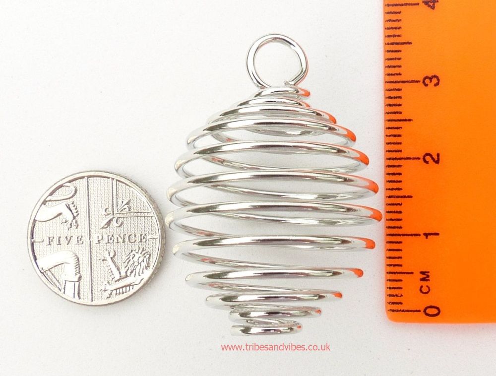 Spiral Bead Cage Pendant for Crystals (Silver Plated)