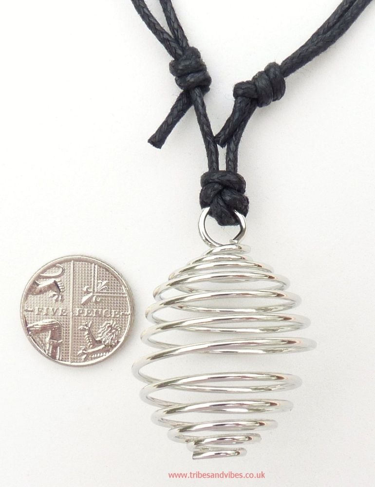 Spiral Cage Pendant & adjustable cotton Necklace (stock)