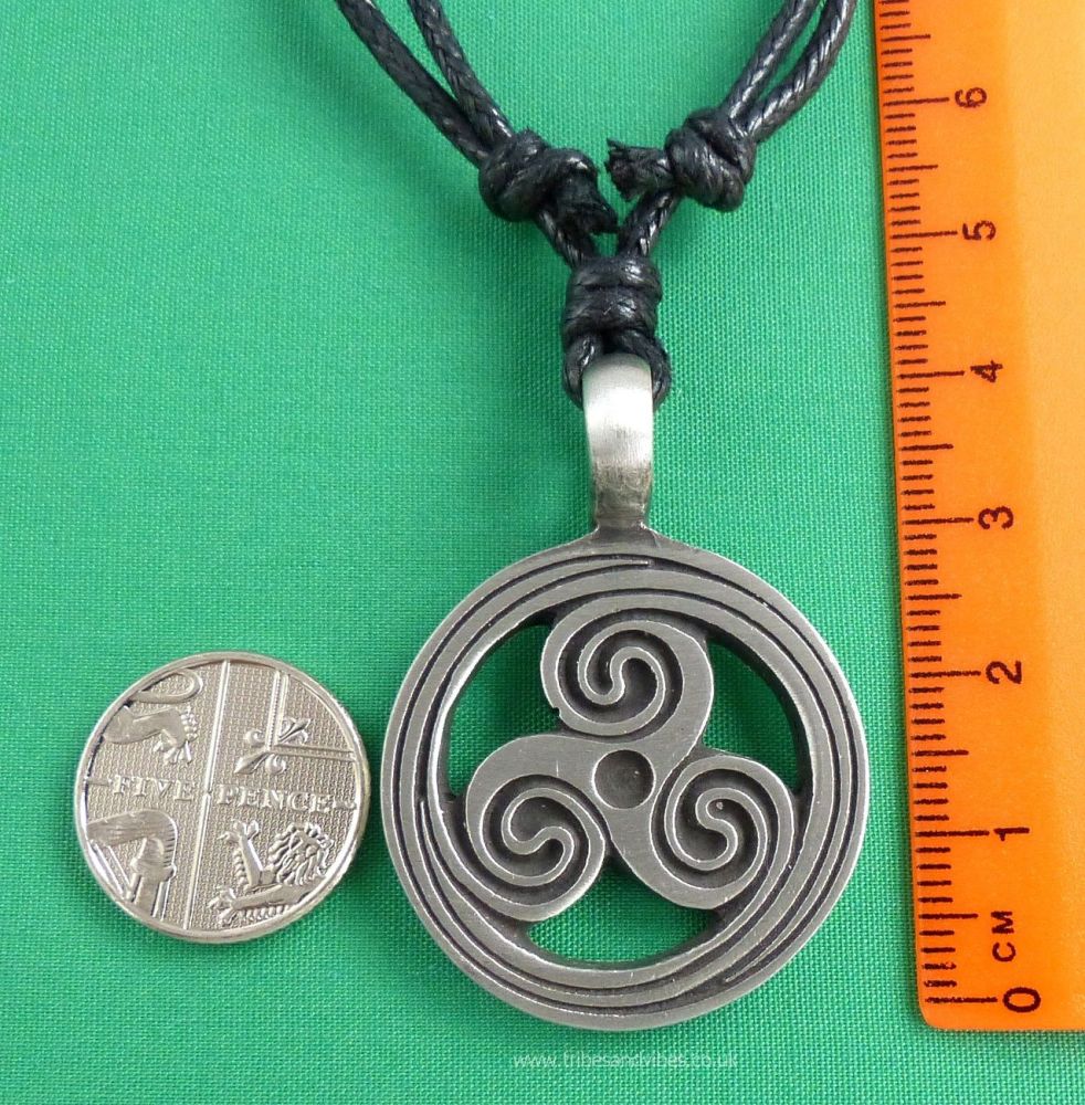 Triskele Pewter Pendant Necklace, 41mm