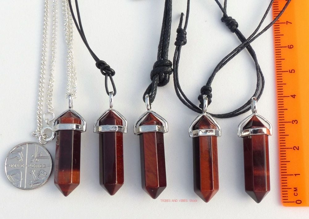 Tigers Eye (Red) Crystal Point Pendant + Choice of Necklace