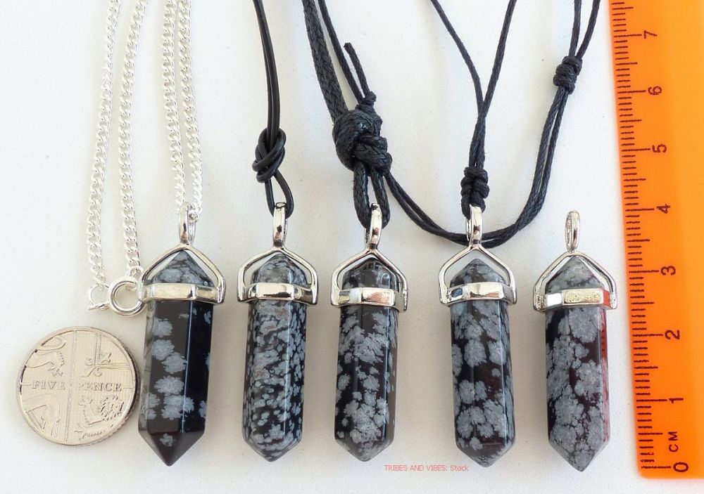 Obsidian (Snowflake) Crystal Point Pendant + Choice of Necklace