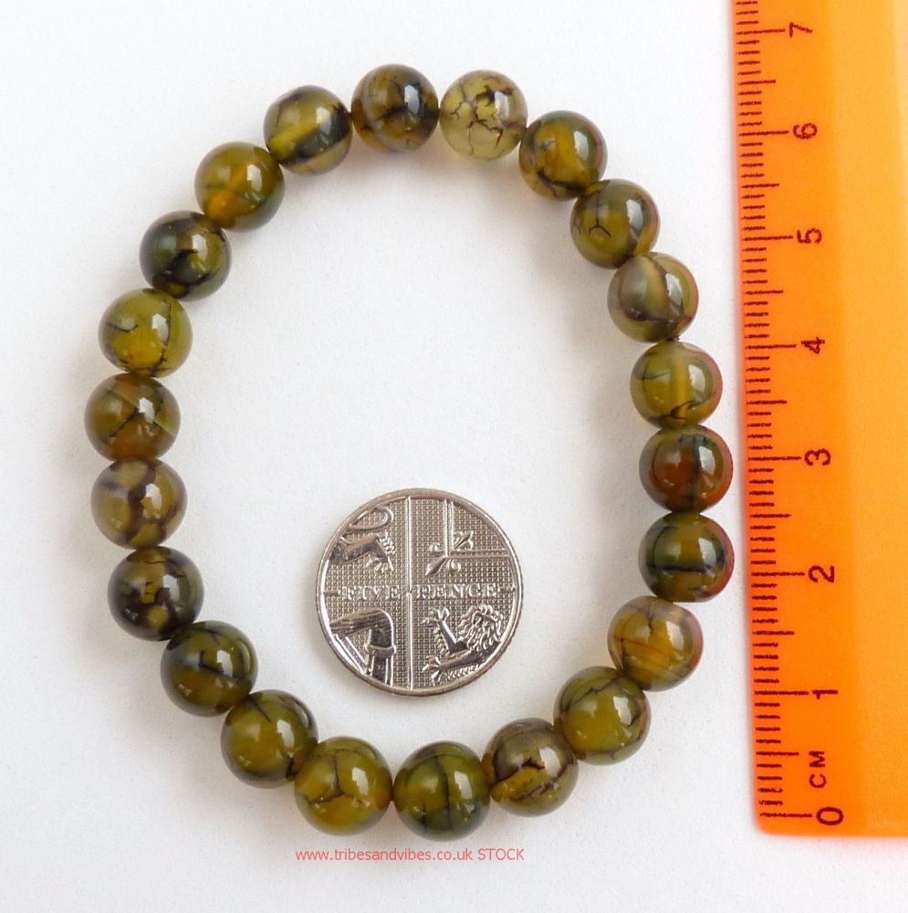 Agate (Dragon Vein or Spiderweb) Bracelet Crystal Beads