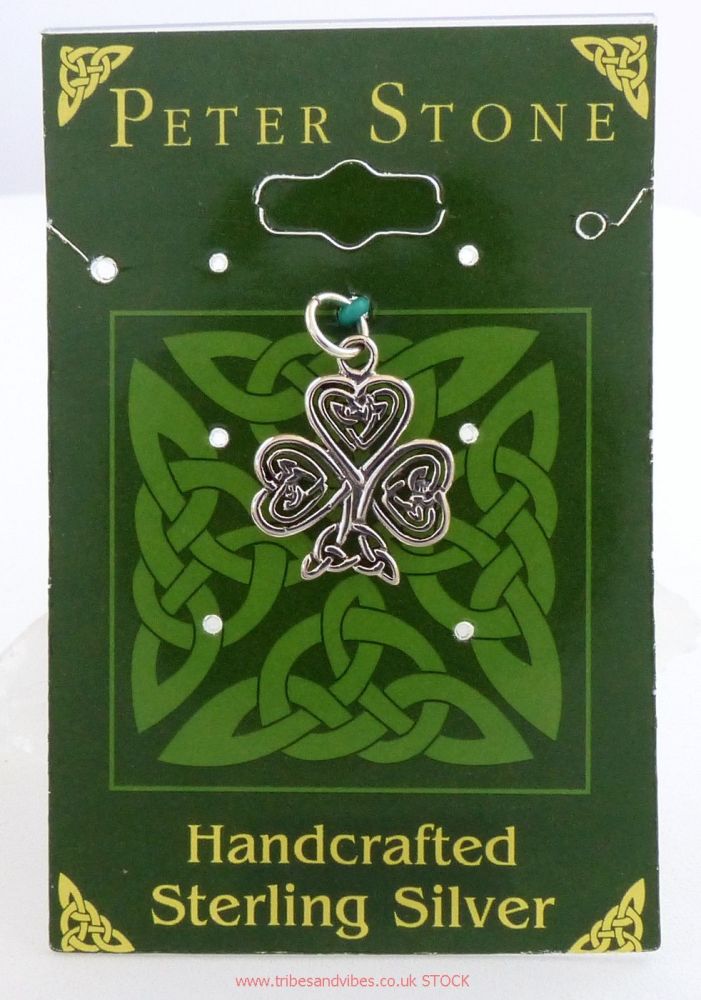 Shamrock Celtic Charm Pendant, Sterling Silver by Peter Stone