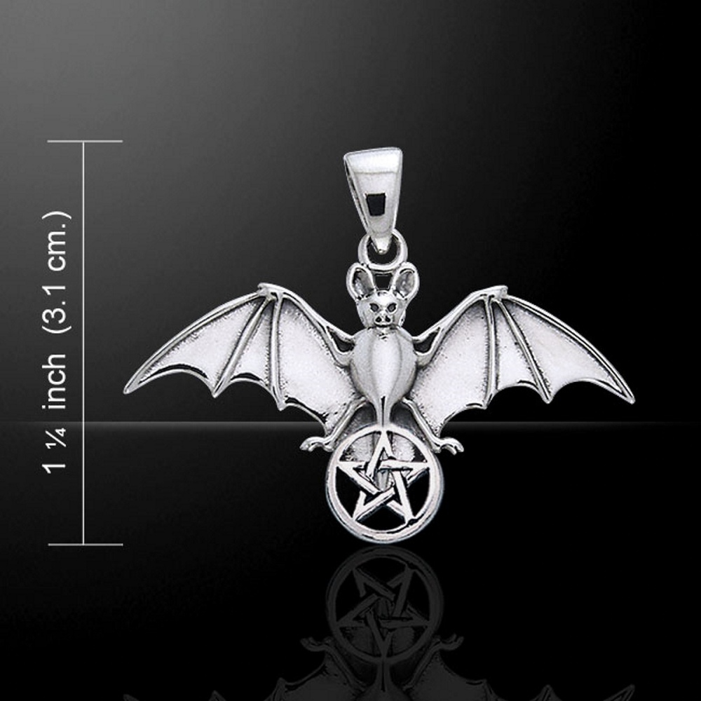 Bat and Pentacle Pendant, Sterling Silver by Peter Stone