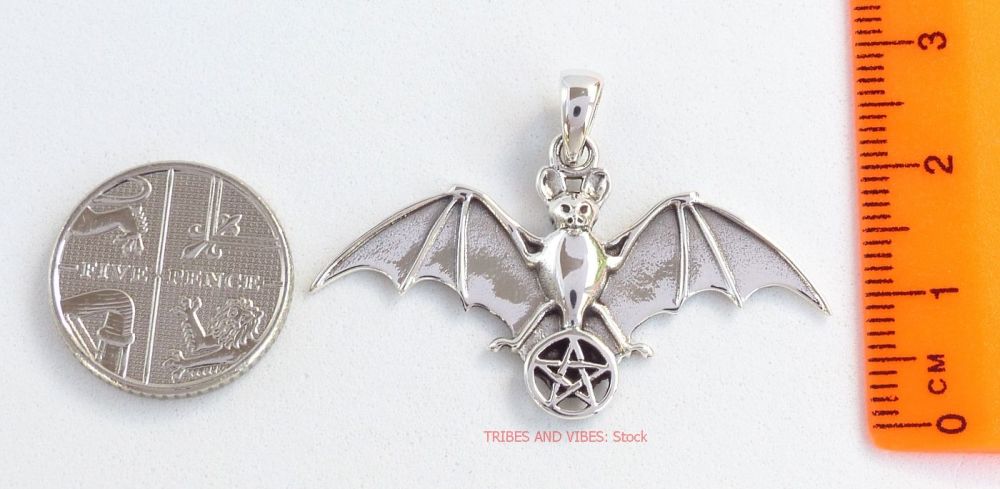 Bat and Pentacle Pendant, Sterling Silver by Peter Stone