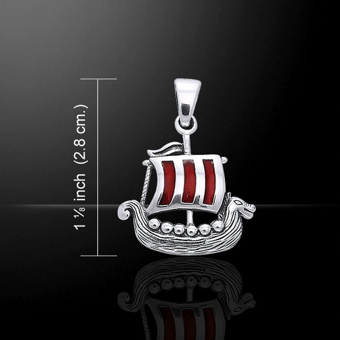 Viking Long Ship Pendant, by Peter Stone, Sterling Silver & Red Enamel (sto
