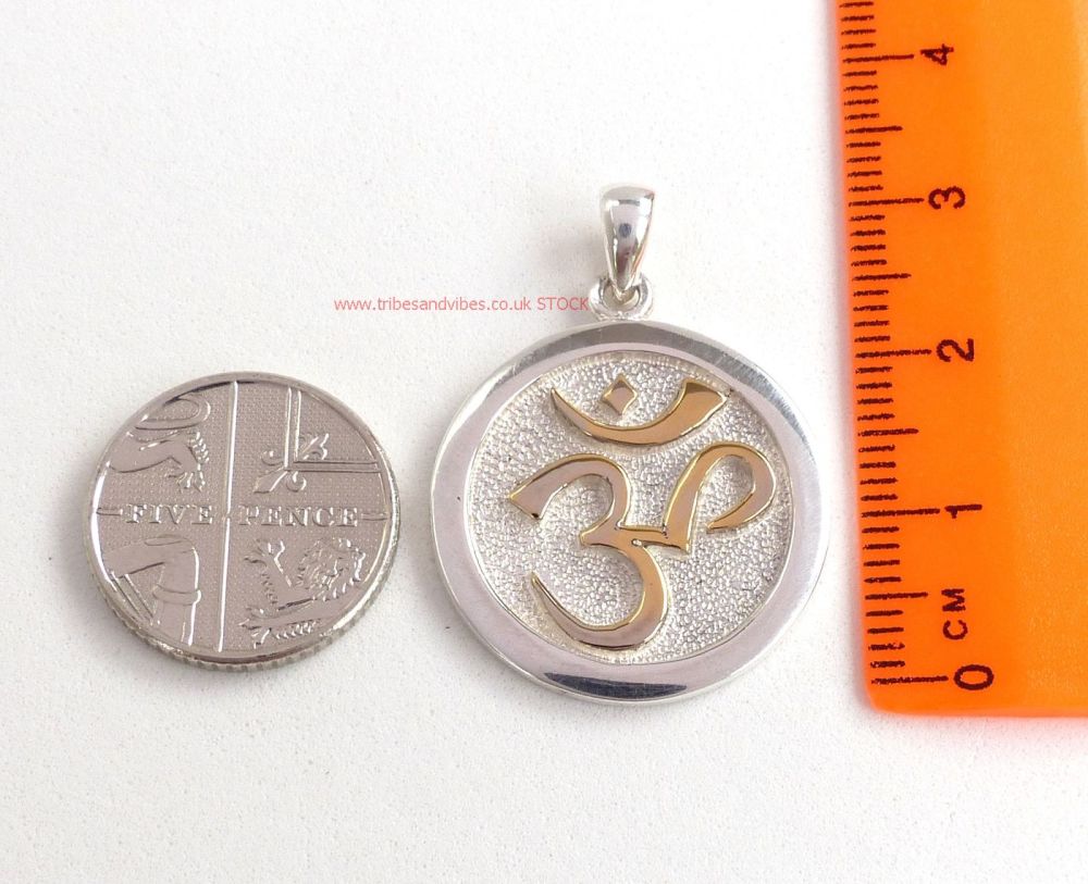 Sanskrit OM Pendant, Sterling Silver & Gold by Peter Stone