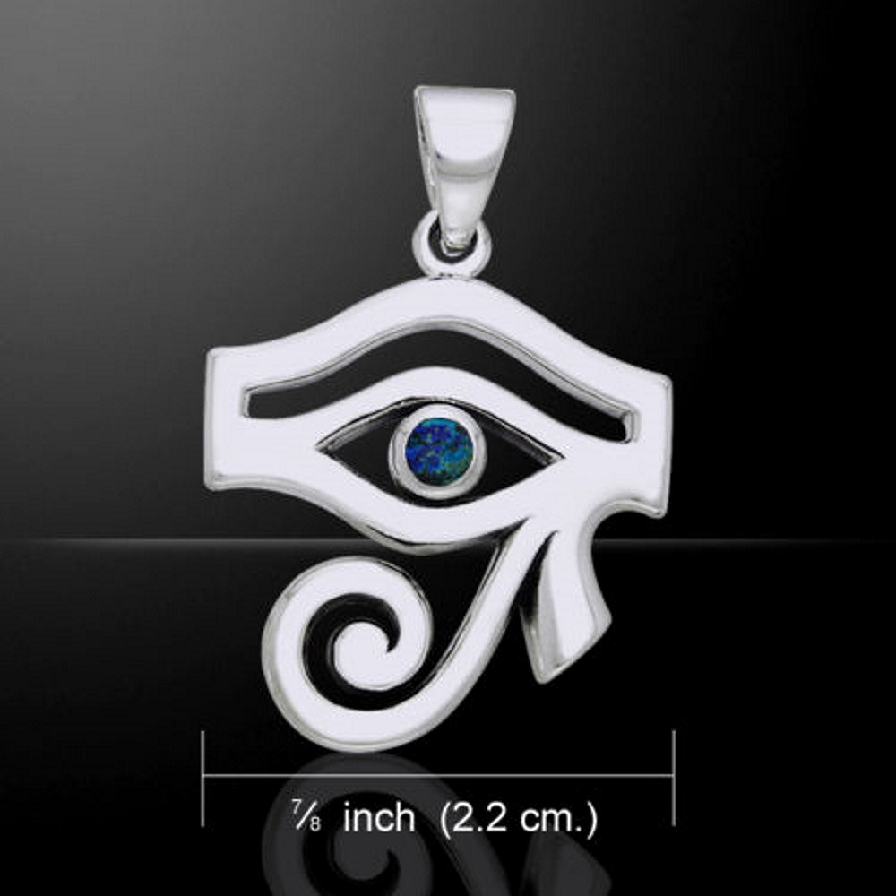 Eye of Horus Pendant, by Peter Stone, Sterling Silver & Azurite Crystal